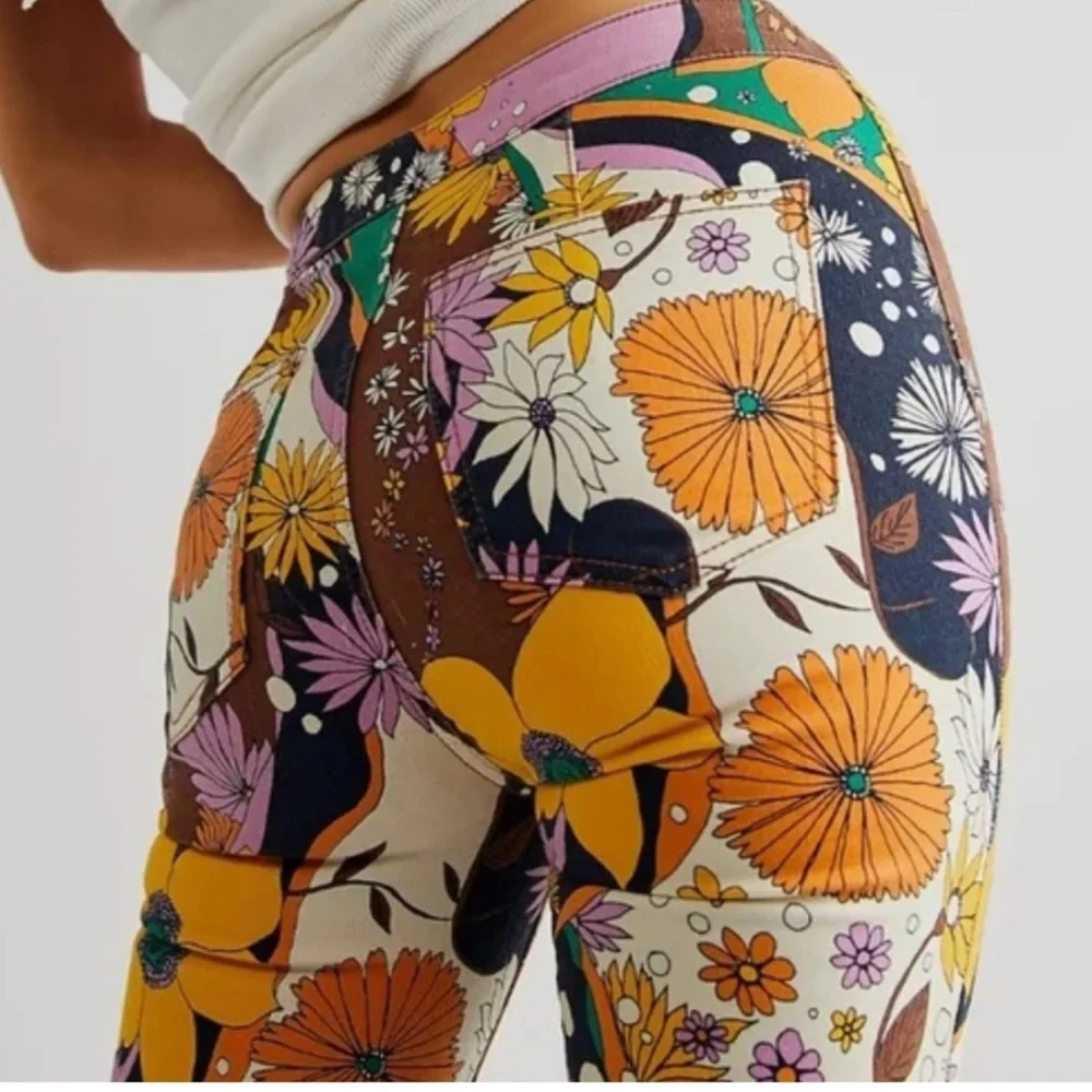 RARE Free People Float On Flair Floral Hippie Bellbottom - Picture 2 of 9